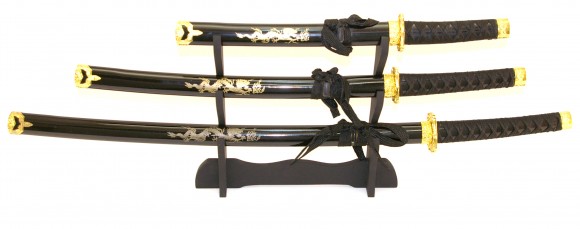 Decorative katana sword on a display stand