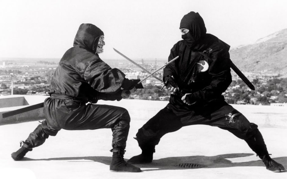 Two ninjas fighting with swords